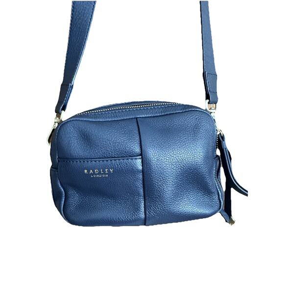 Radley London Hello Lovely Navy Grey Leather Small Crossbody Bag Luxury Dual zip - Picture 2 of 16